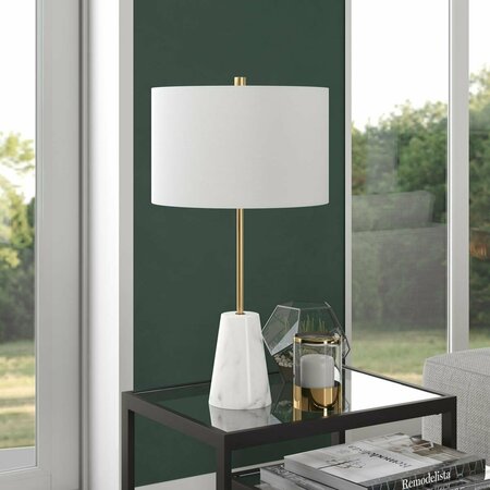 HUDSON & CANAL 25.5 in. Killian Marble Table Lamp with Fabric Shade, Brushed Brass TL1743